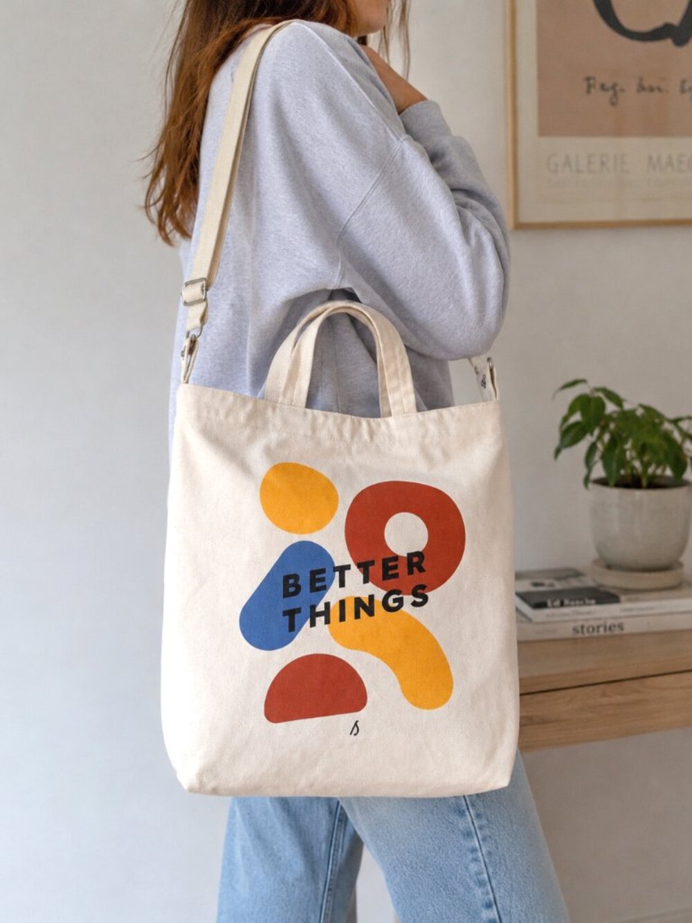 BAGGU Better Things Canvas Tote Crossbody Bag Adjustable Strap 15x16 Cotton
